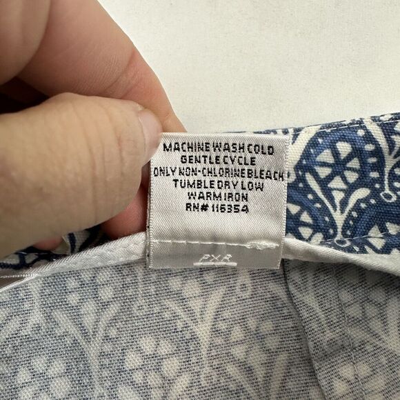 VTG Talbots Blue White Geometric Floral Cropped Pants Stretch Side Zip Sz 6 - Picture 7 of 8